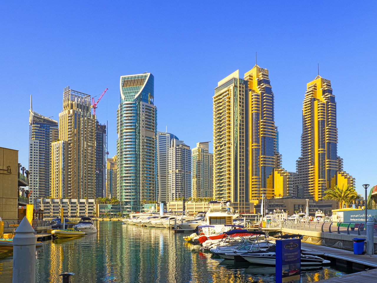 Bright daytime Dubai Marina skyline